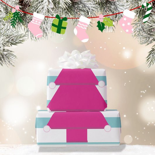 Kerstboom Roze Blauw Rood Cadeaupapier