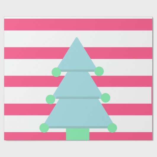 Kerstboom Roze Blauw Wit Cadeaupapier (Vlak)