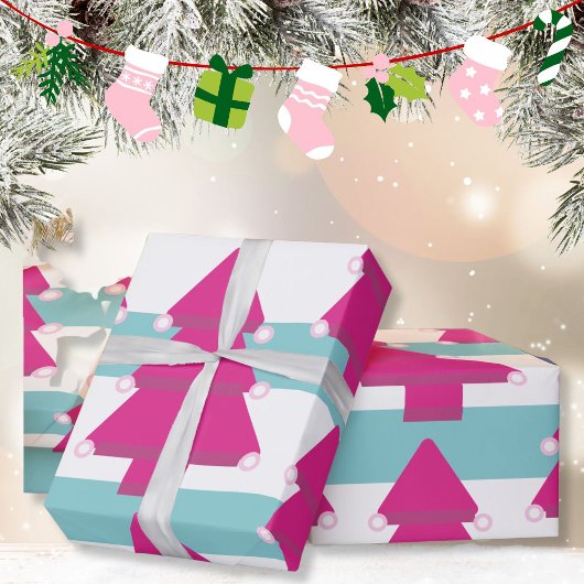 Kerstboom Roze Blauw Wit Cadeaupapier