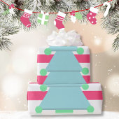 Kerstboom Roze Blauw Wit Cadeaupapier