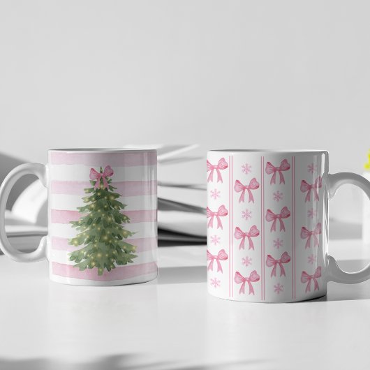 Kerstboom, Roze Bow & Stripes Vakantie Mok