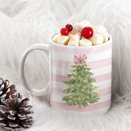 Kerstboom, Roze Bow & Stripes Vakantie Mok