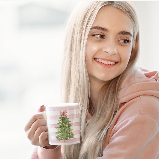 Kerstboom, Roze Bow & Stripes Vakantie Mok