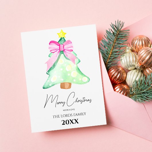 Kerstboom Roze Bow Vakantie Groet Kaart