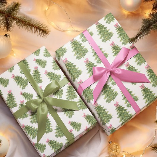 Kerstboom & Roze Bow Vakantie inpakpapier