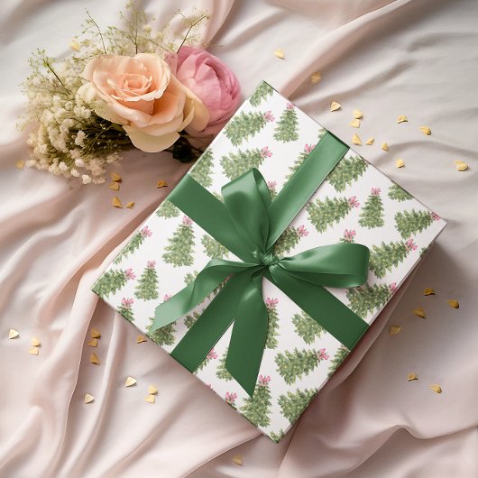 Kerstboom & Roze Bow Vakantie inpakpapier