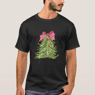 Kerstboom Roze Coquette Bow met Sneeuwvlokken P T-shirt