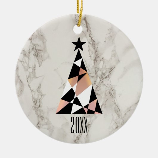 Kerstboom Roze Goud Marmer Keramisch Ornament (Voorkant)