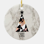 Kerstboom Roze Goud Marmer Keramisch Ornament (Achterkant)