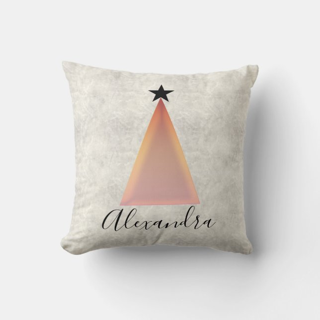 Kerstboom Roze Goud Marmer Naam Kussen (Voorkant)