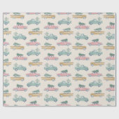 Kerstboom  Roze Gouden Retro Vrachtwagen Cadeaupapier (Vlak)