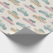 Kerstboom  Roze Gouden Retro Vrachtwagen Cadeaupapier (Hoek)