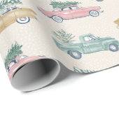 Kerstboom  Roze Gouden Retro Vrachtwagen Cadeaupapier (Rol Hoek)