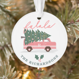 Kerstboom Roze  Retro Van Familie Foto Ornament