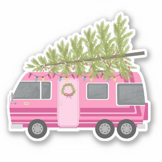 Kerstboom Roze RV Camper Sticker (Voorkant)