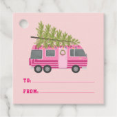 Kerstboom Roze RV Camper Van Roze Bedankjes Labels (Voorkant)