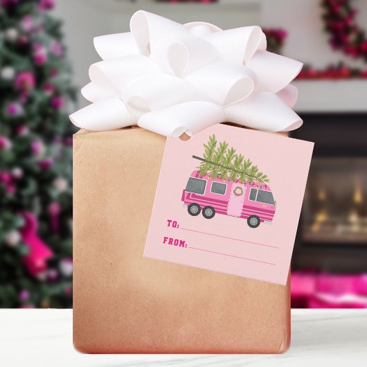 Kerstboom Roze RV Camper Van Roze Bedankjes Labels