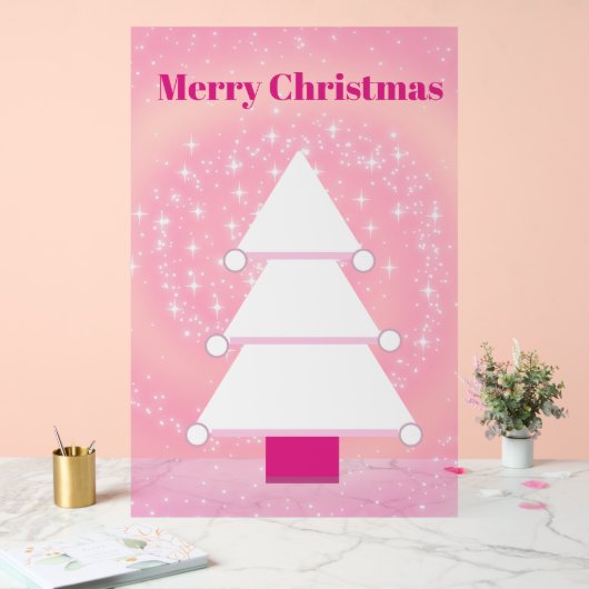 Kerstboom roze sneeuwvlokken acryl bord (Huwelijk)