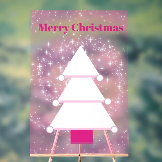 Kerstboom roze sneeuwvlokken acryl bord (Neutraal)