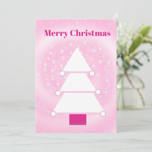 Kerstboom Roze Sterren Wenskaart Feestdagenkaart (Staand voorkant)