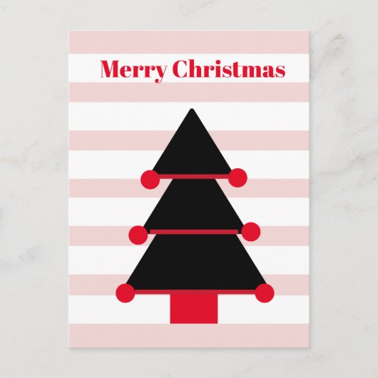 Kerstboom Roze Streep Zwart Groet Briefkaart (Voorkant)