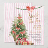Kerstboom Roze Strik Bruids Bruiloftfeest Kaart (Voorkant / Achterkant)