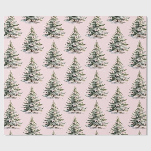 Kerstboom roze strik inpakpapier (Vlak)