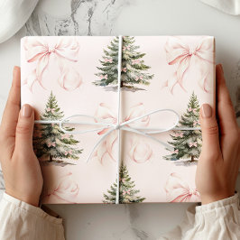 Kerstboom roze strik inpakpapier