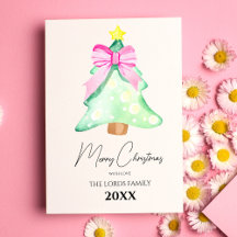 Kerstboom Roze Strik Vakantiegroetkaart