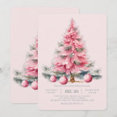 Kerstboom Roze Vakantie diner uitnodiging (Voorkant / Achterkant)