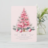 Kerstboom Roze Vakantie diner uitnodiging (Staand voorkant)