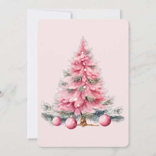 Kerstboom Roze Vakantie diner uitnodiging (Achterkant)