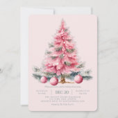 Kerstboom Roze Vakantie diner uitnodiging (Voorkant)