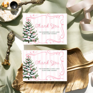 Kerstboom Roze Winter Baby Shower Bedankt  Kaart
