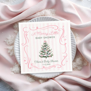 Kerstboom Roze Winter Baby Shower Servet