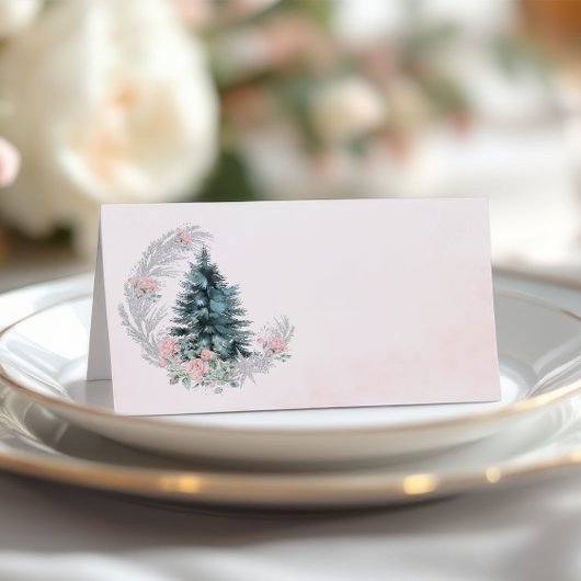 Kerstboom Roze Zilver Plaatskaartje