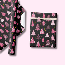 Kerstboom Roze Zwart Cadeaupapier