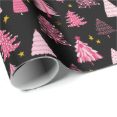 Kerstboom Roze Zwart Cadeaupapier (Rol Hoek)