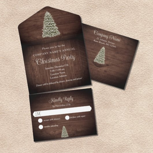kerstboom Rustic Wood Company Holiday Party All In One Uitnodiging