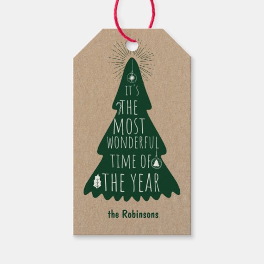 Kerstboom Rustiek Gepersonaliseerd Cadeaulabel (Voorkant)