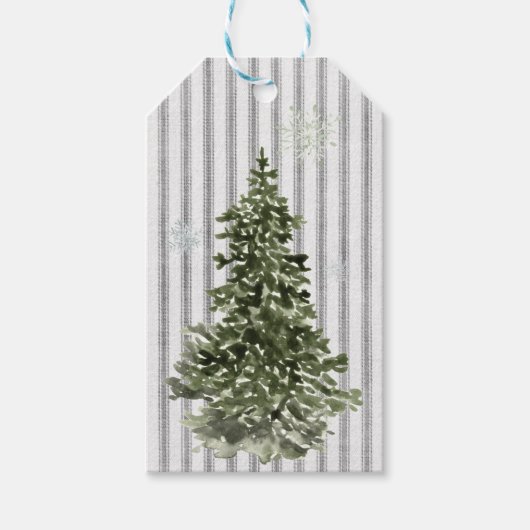 Kerstboom rustieke  Ticking Streep Cadeaulabel (Voorkant)