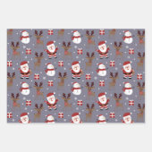 Kerstboom Santa Claus Reindeer Snowman Blue Inpakpapier Vel (Voorkant 3)