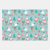 Kerstboom Santa Claus Reindeer Snowman Blue Inpakpapier Vel (Voorkant)