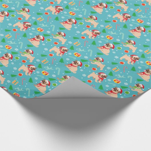 Kerstboom Santa Pug Candy Canes Ornamenten Cadeaupapier (Hoek)
