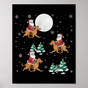 Kerstboom Santa Riding Ierse Wolfshond hond Funny  Poster