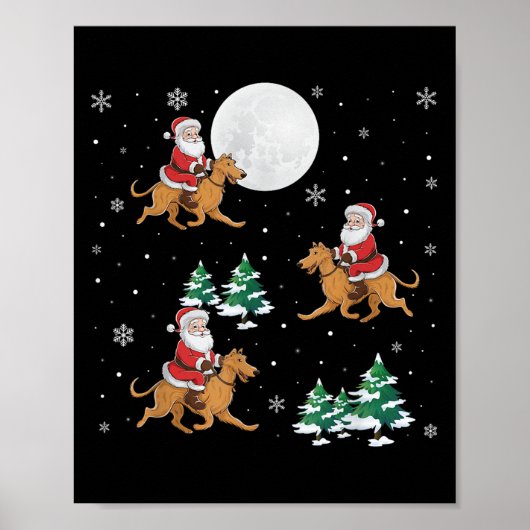 Kerstboom Santa Riding Ierse Wolfshond hond Funny Poster (Voorkant)