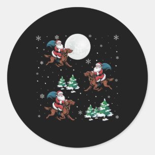 Kerstboom Santa Riding Irish Setter Dog Funny Chri Ronde Sticker