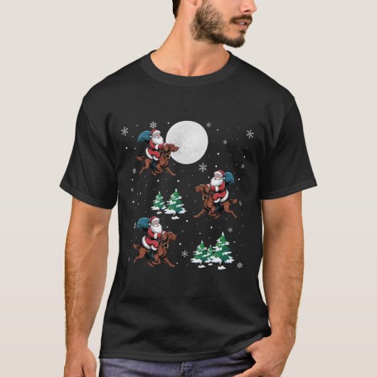 Kerstboom Santa Riding Irish Setter Dog Funny Chri T-shirt (Voorkant)