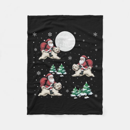 Kerstboom Santa Riding Maltese hond Grappige Kerst Fleece Deken (Voorkant)