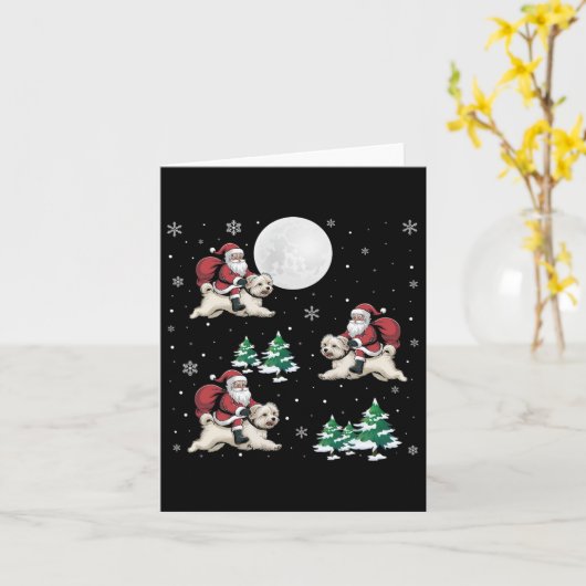 Kerstboom Santa Riding Maltese hond Grappige Kerst Kaart (Gele Bloem)